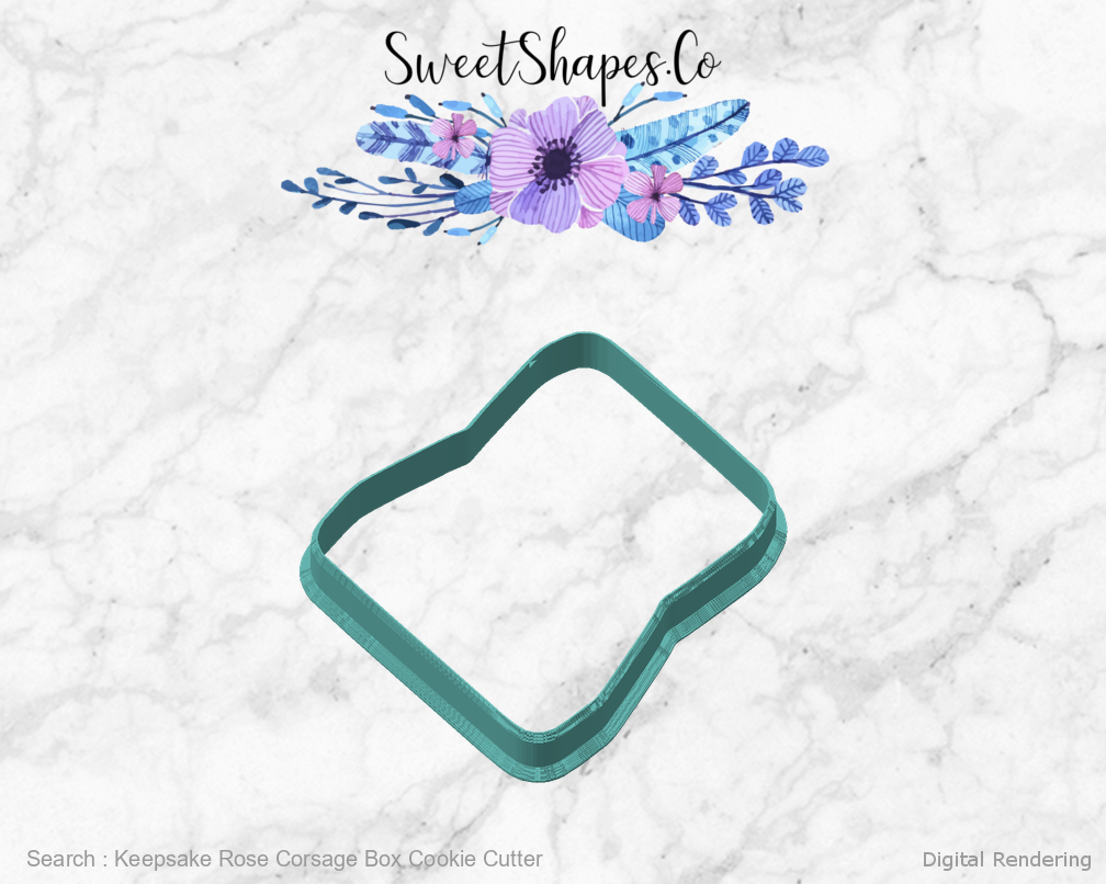 Keepsake Rose Corsage Box Cookie Cutter — angled front view