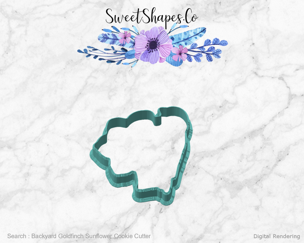 Backyard Goldfinch Sunflower Cookie Cutter — angled front view
