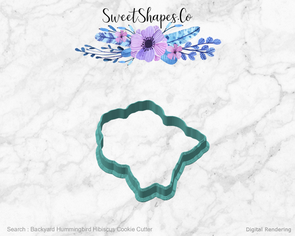 Backyard Hummingbird Hibiscus Cookie Cutter — angled front view