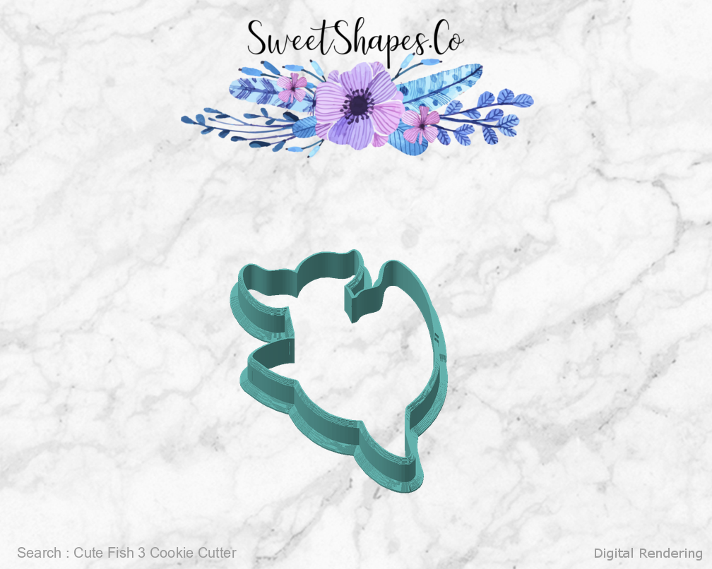 Cute Fish 3 Cookie Cutter — angled front view