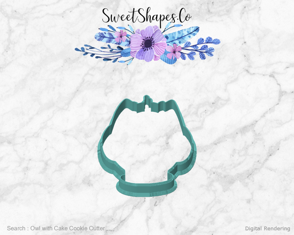 Owl with Cake Cookie Cutter — front view