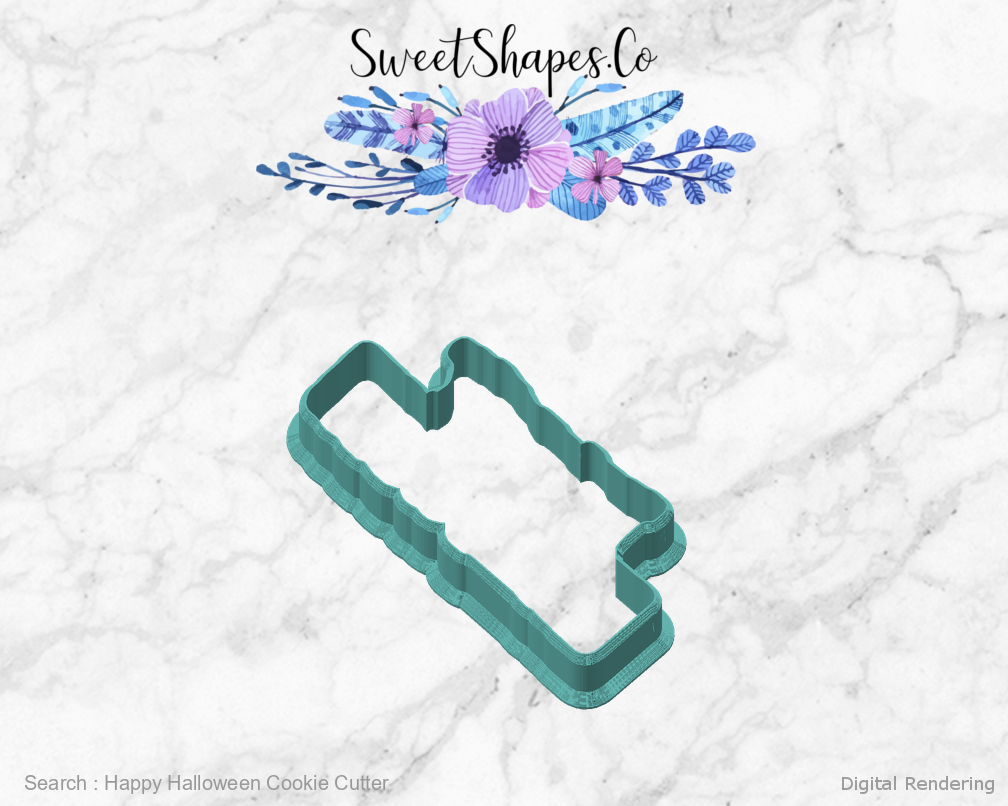 Happy Halloween Cookie Cutter — angled front view