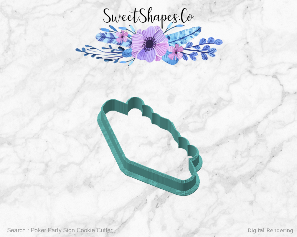 Poker Party Sign Cookie Cutter — angled front view