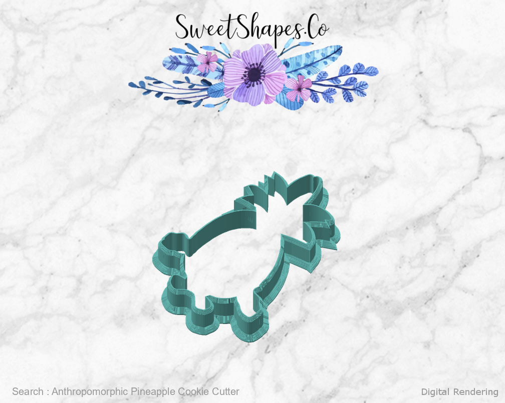 Anthropomorphic Pineapple Cookie Cutter — angled front view