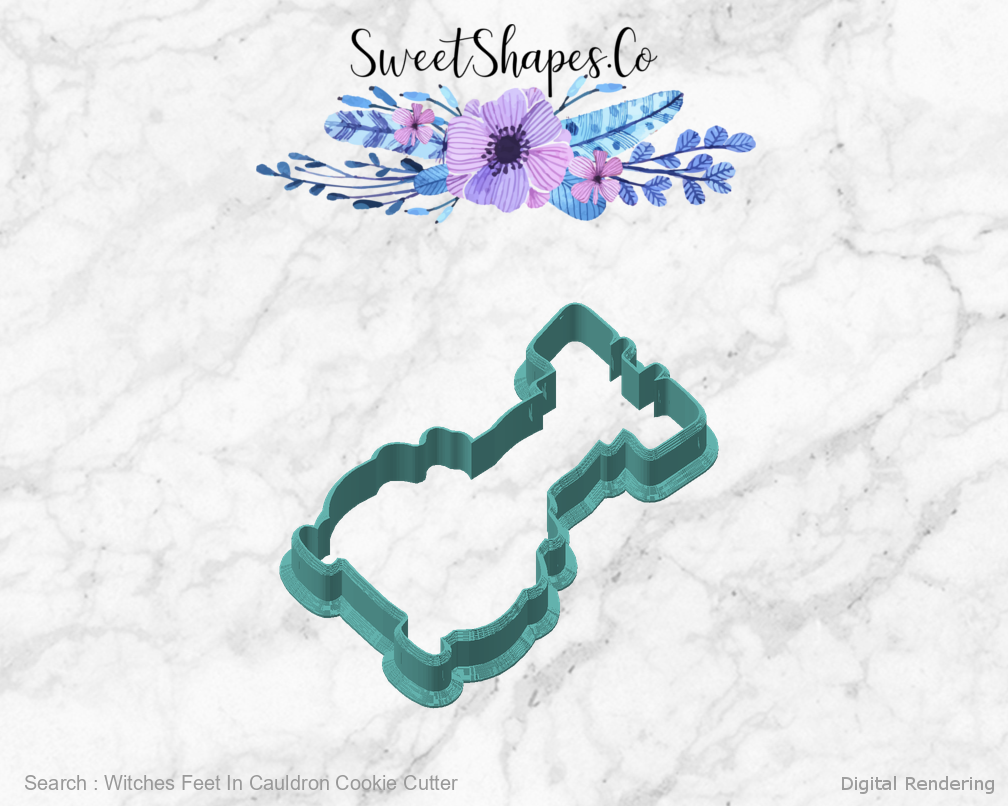 Witches Feet In Cauldron Cookie Cutter — angled front view