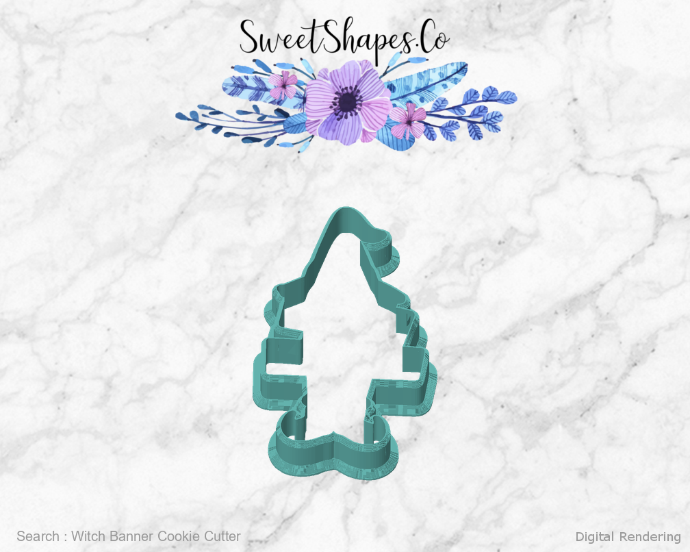 Witch Banner Cookie Cutter — front view