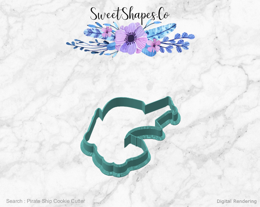 Pirate Ship Cookie Cutter — angled front view