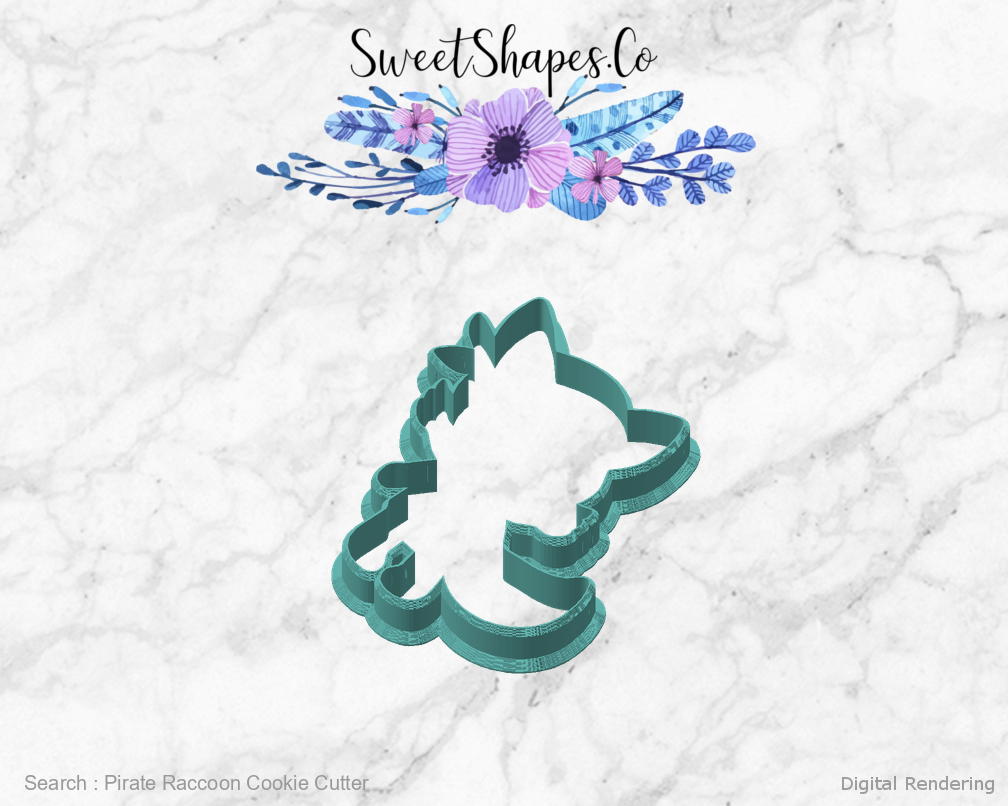 Pirate Raccoon Cookie Cutter — angled front view