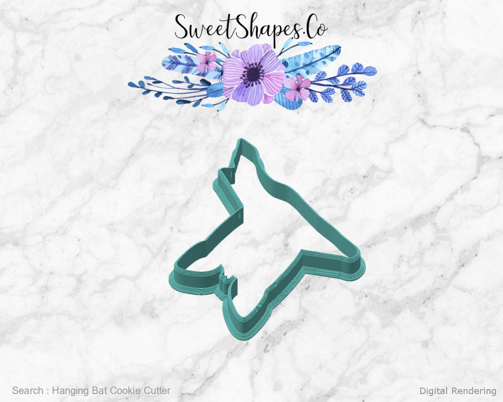 Hanging Bat Cookie Cutter — angled front view