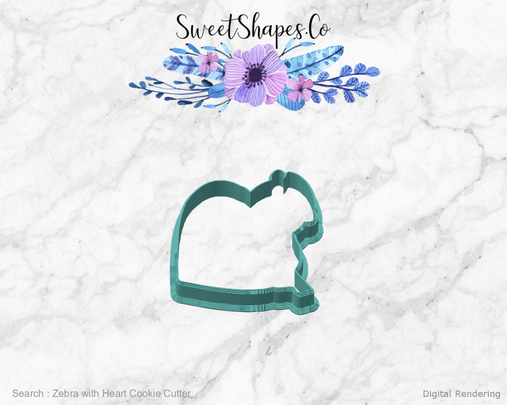 Zebra with Heart Cookie Cutter — angled front view