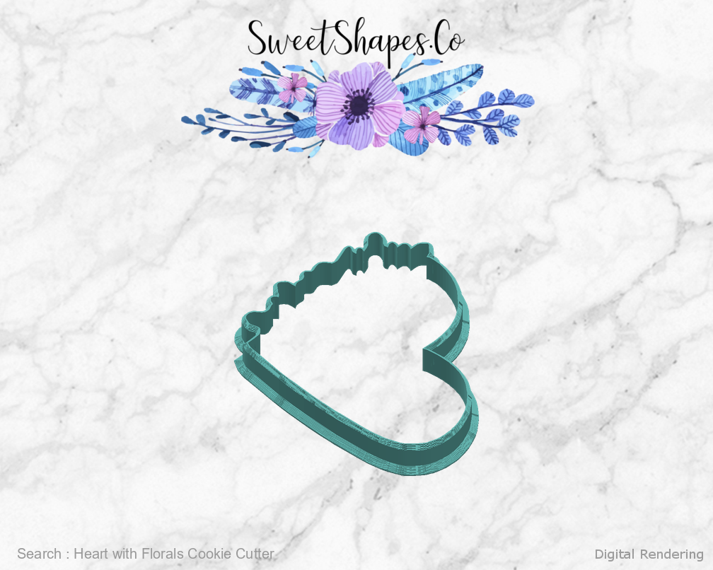 Heart with Florals Cookie Cutter — right view