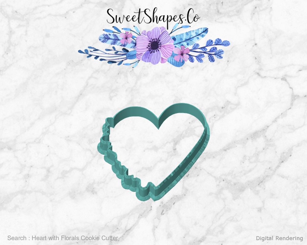 Heart with Florals Cookie Cutter — front view
