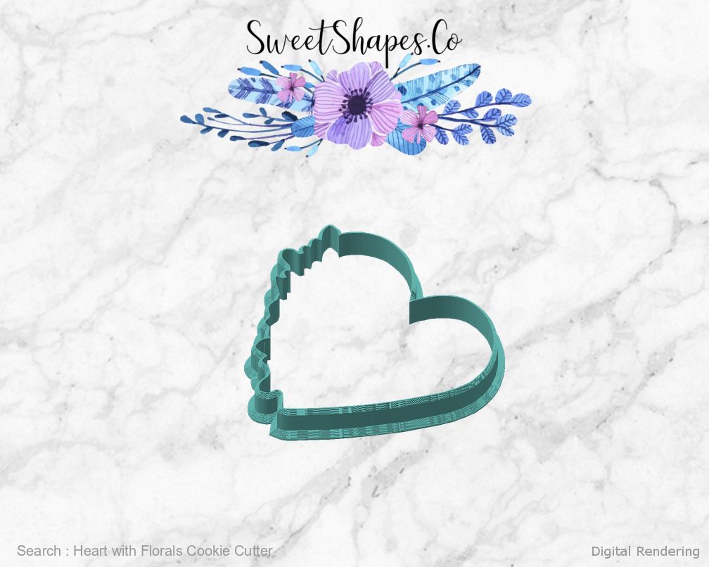 Heart with Florals Cookie Cutter — angled front view