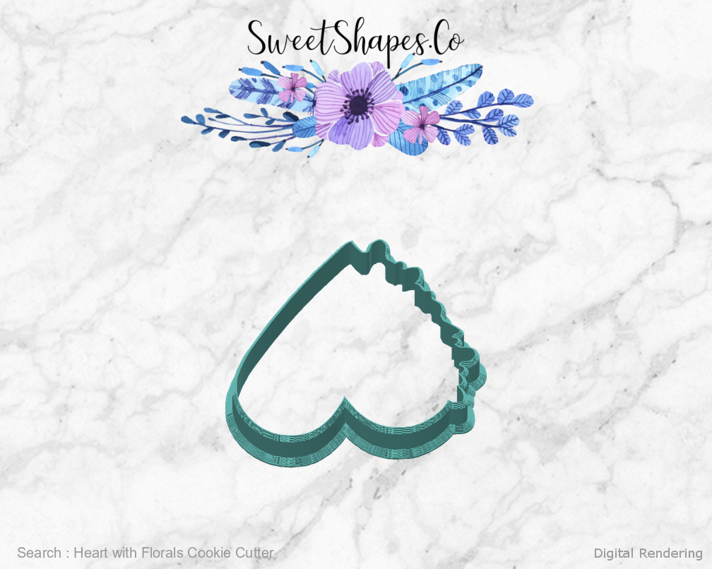 Heart with Florals Cookie Cutter — back view