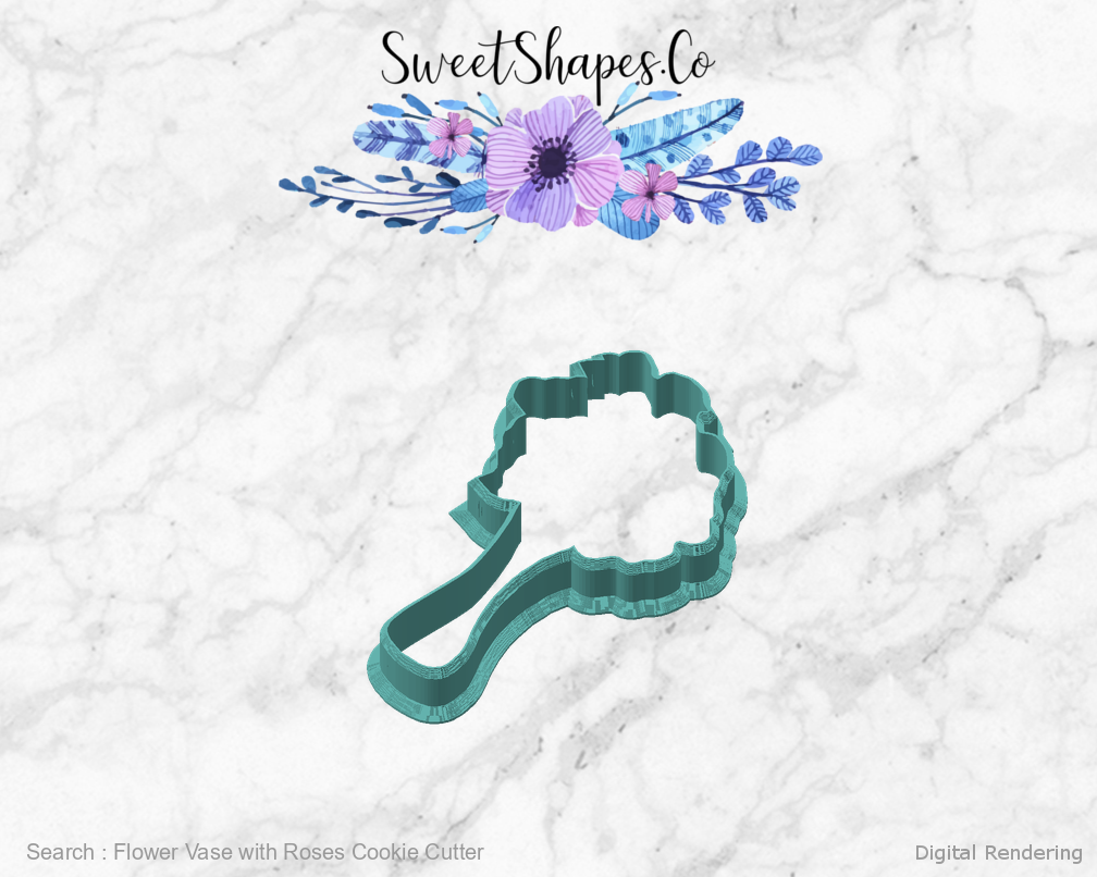 Flower Vase with Roses Cookie Cutter — angled front view