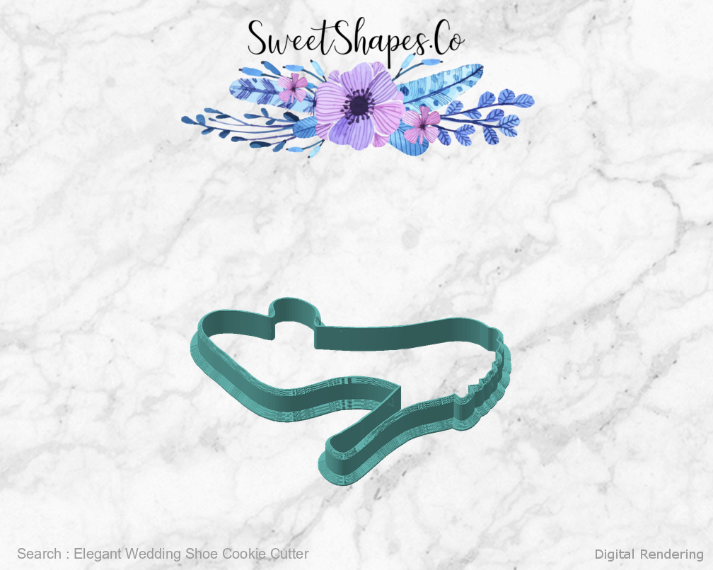 Elegant Wedding Shoe Cookie Cutter — angled front view