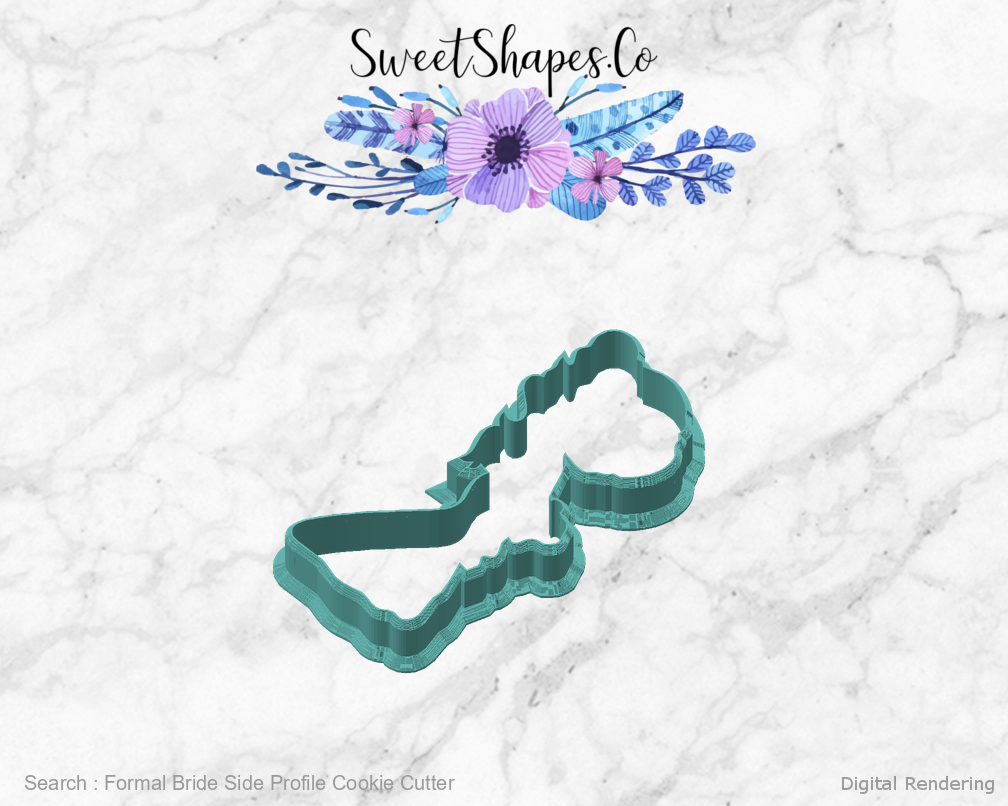 Formal Bride Side Profile Cookie Cutter — angled front view
