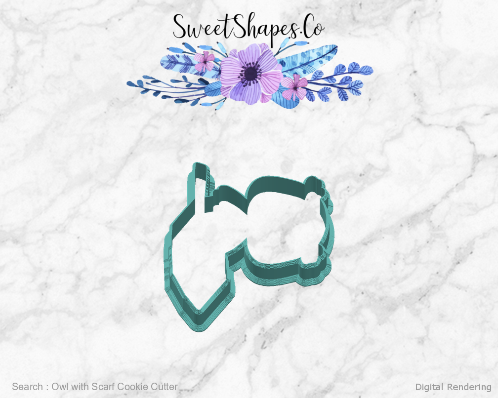 Owl with Scarf Cookie Cutter — right view