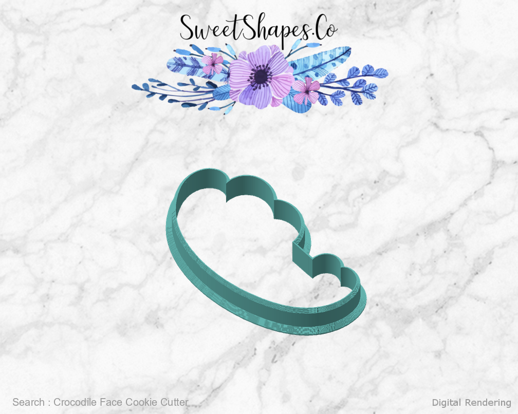 Crocodile Face Cookie Cutter — angled front view