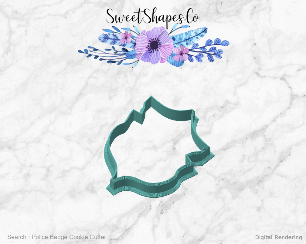 Police Badge Cookie Cutter — angled front view