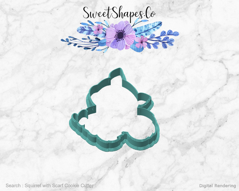 Squirrel with Scarf Cookie Cutter — angled front view