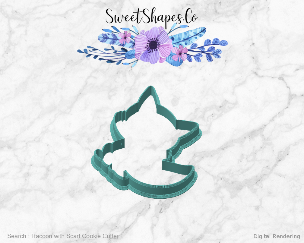 Racoon with Scarf Cookie Cutter — angled front view