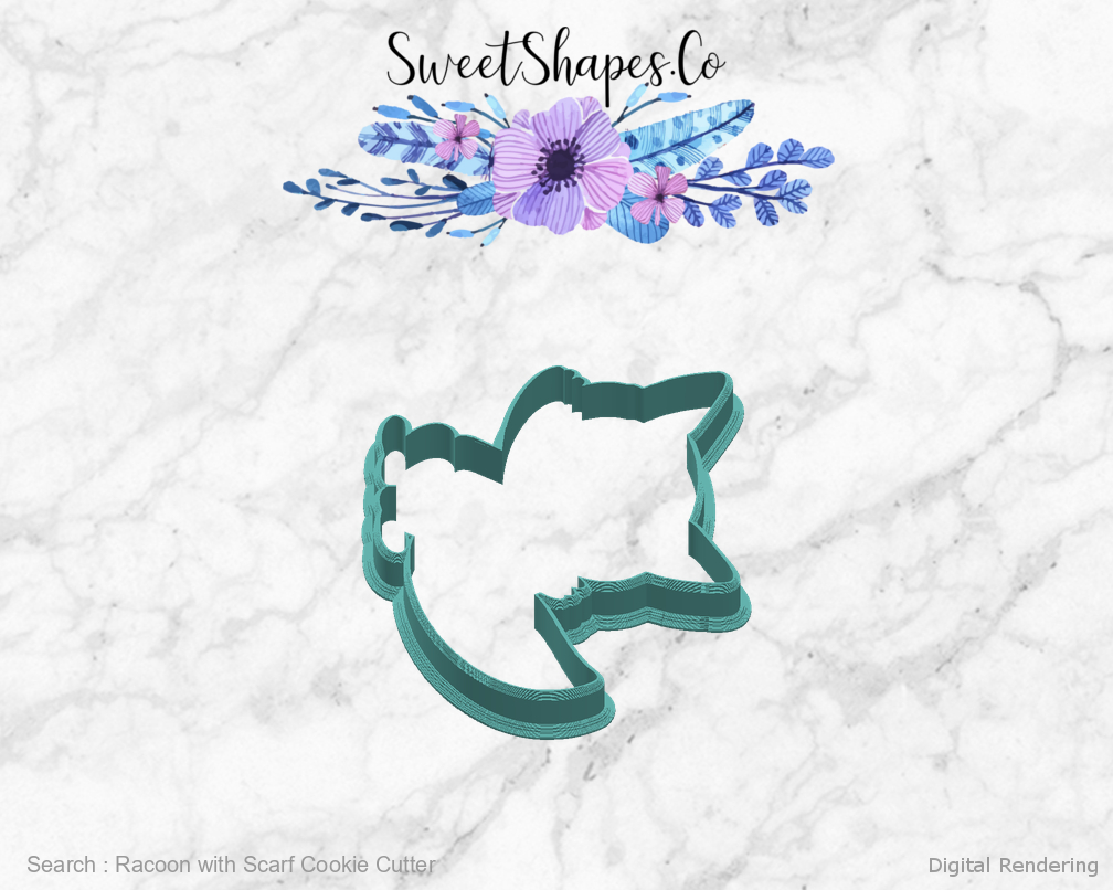 Racoon with Scarf Cookie Cutter — right view