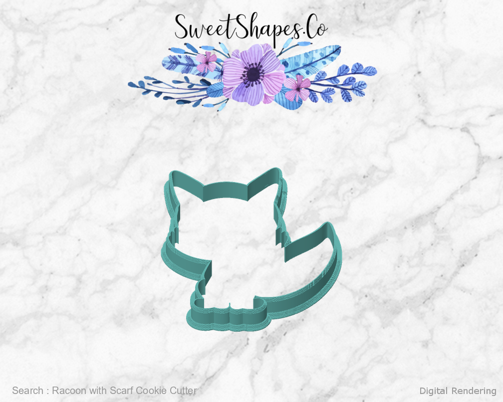 Racoon with Scarf Cookie Cutter — front view