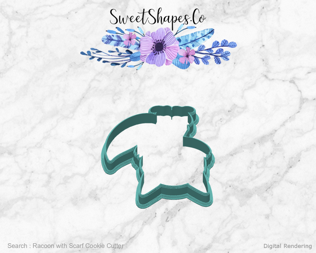Racoon with Scarf Cookie Cutter — back view