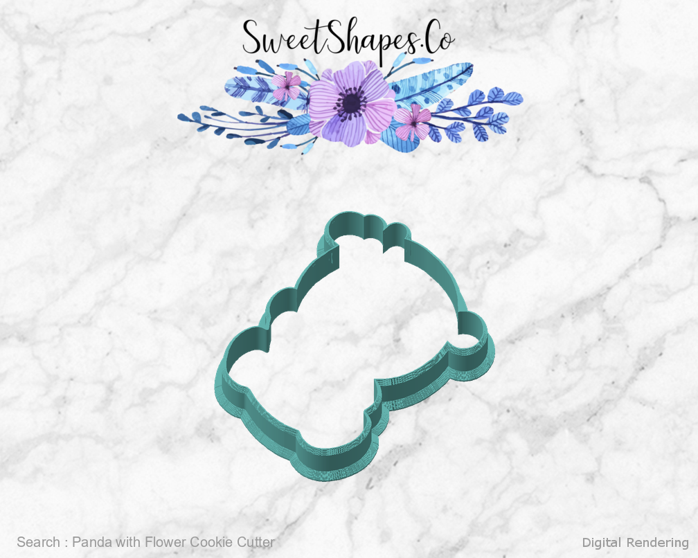 Panda with Flower Cookie Cutter — angled front view