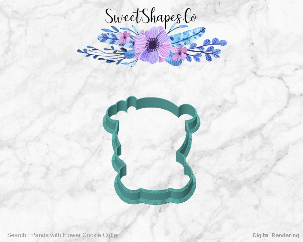 Panda with Flower Cookie Cutter — front view