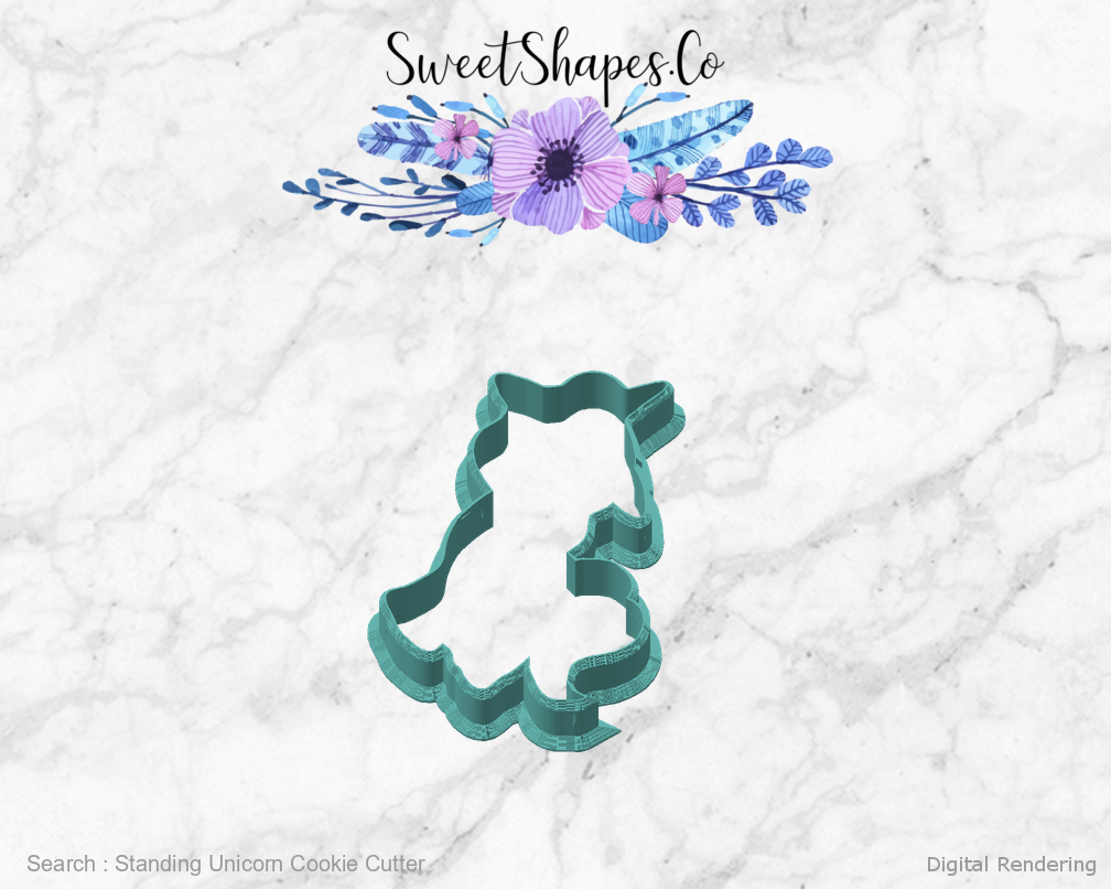 Standing Unicorn Cookie Cutter — angled front view