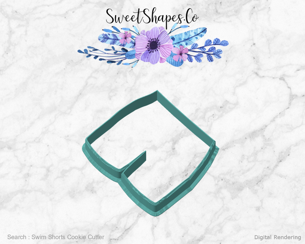 Swim Shorts Cookie Cutter — angled front view