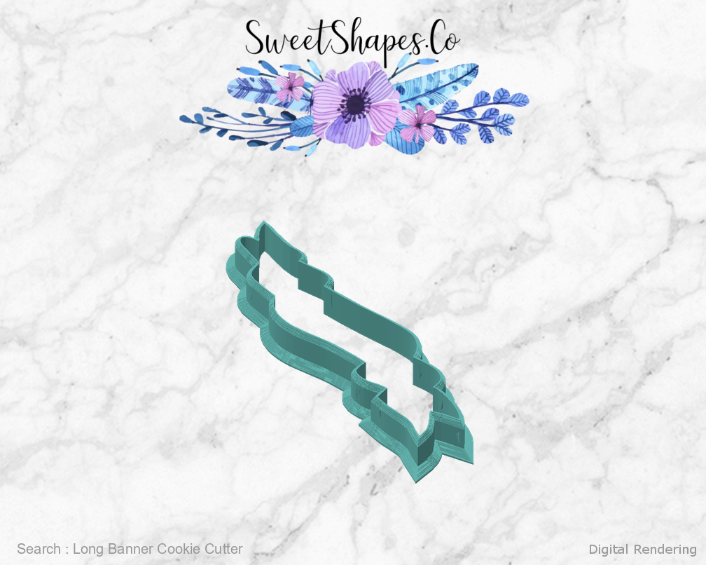 Long Banner Cookie Cutter — angled front view