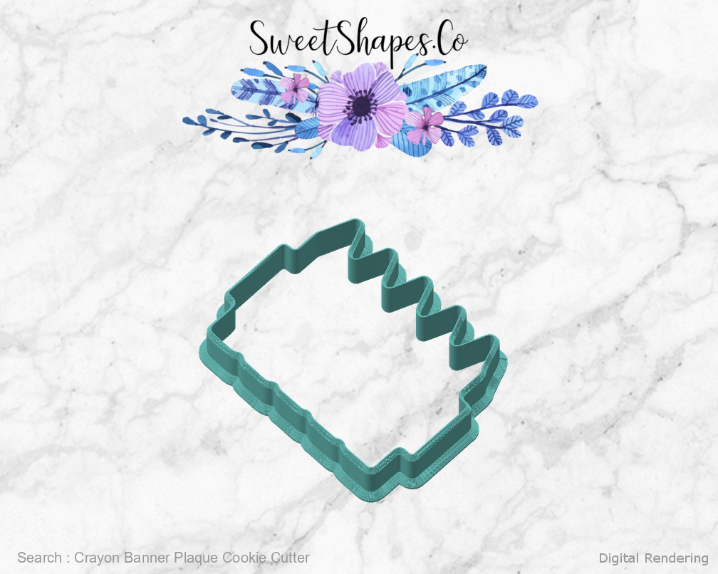 Crayon Banner Plaque Cookie Cutter — angled front view