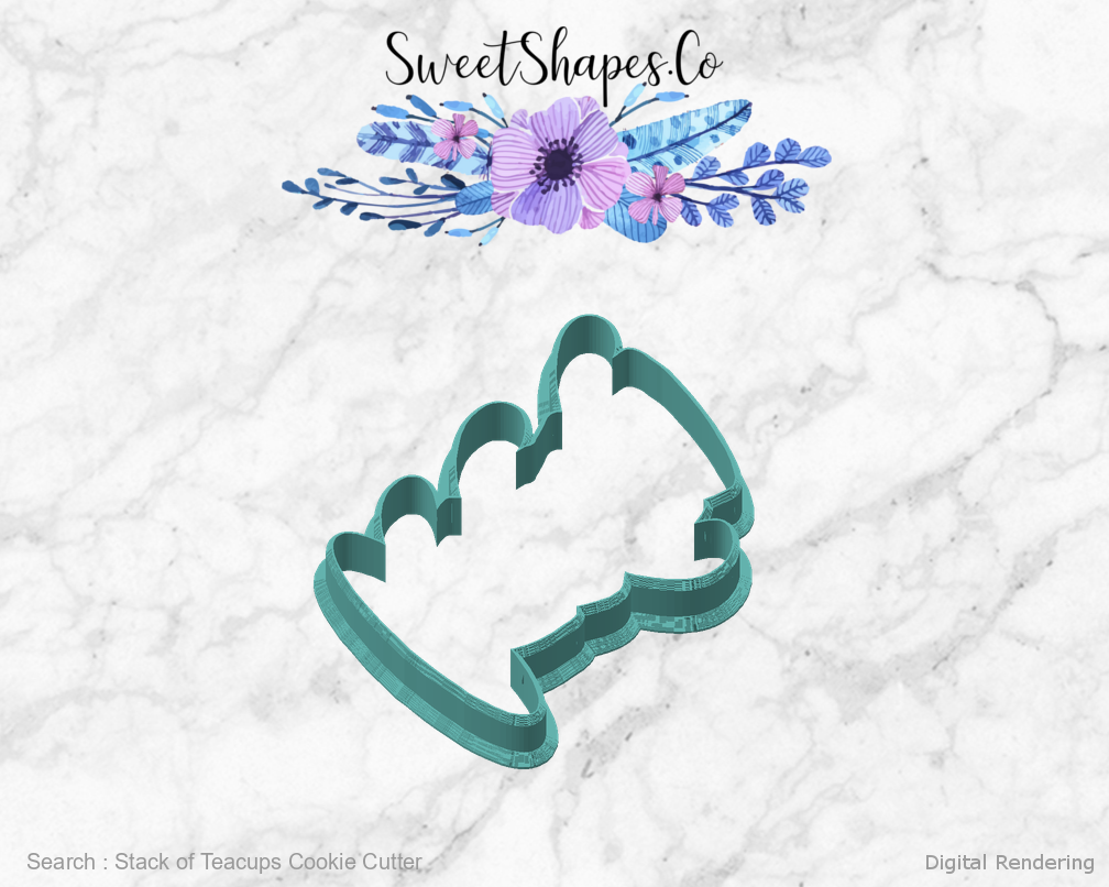 Stack of Teacups Cookie Cutter — angled front view