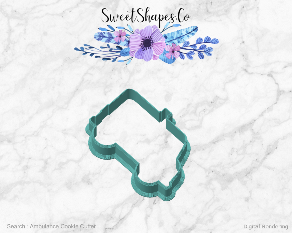 Ambulance Cookie Cutter — angled front view