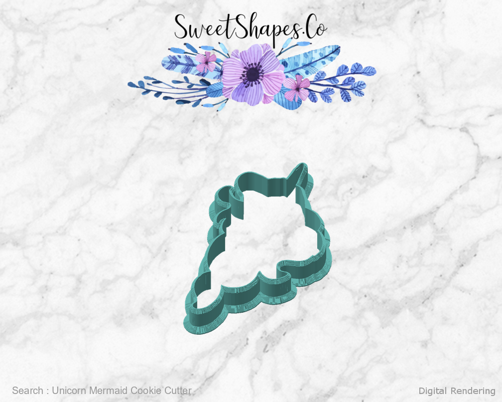 Unicorn Mermaid Cookie Cutter — angled front view