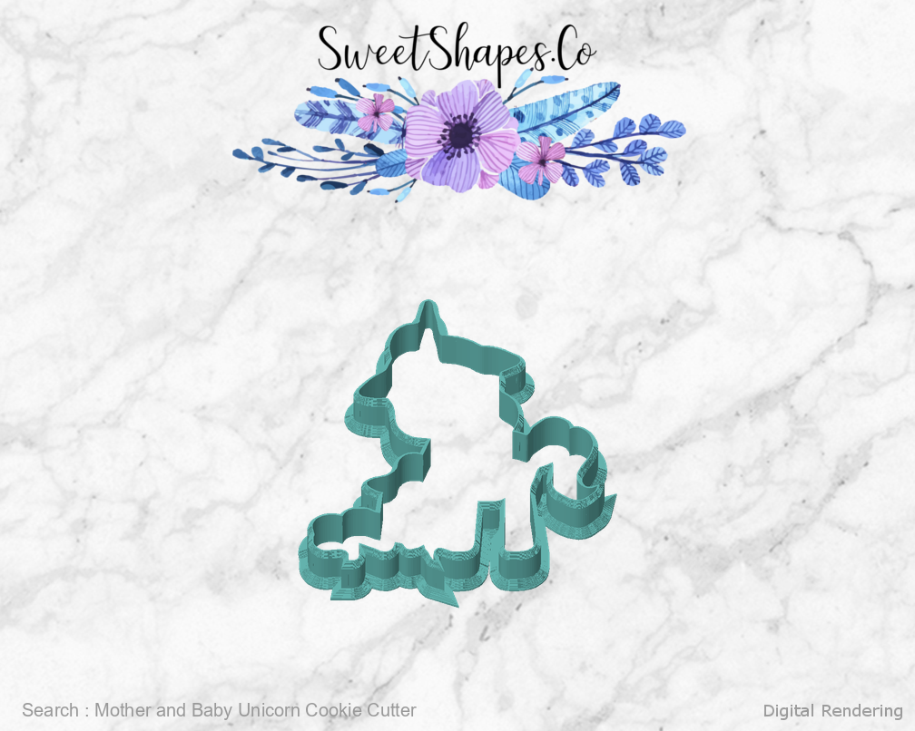 Mother and Baby Unicorn Cookie Cutter — front view