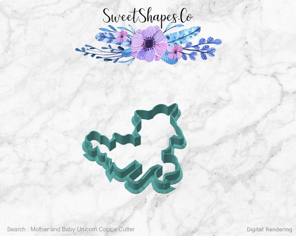 Mother and Baby Unicorn Cookie Cutter — angled front view