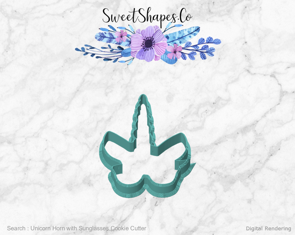 Unicorn Horn with Sunglasses Cookie Cutter — front view