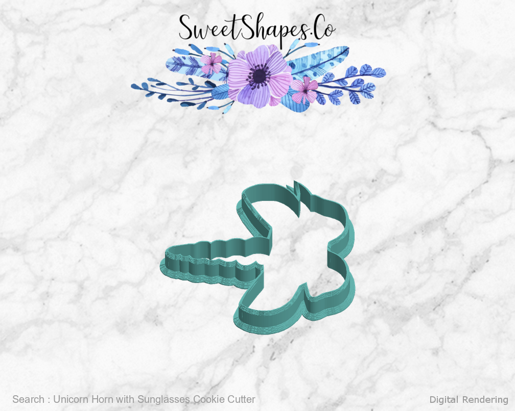 Unicorn Horn with Sunglasses Cookie Cutter — left view