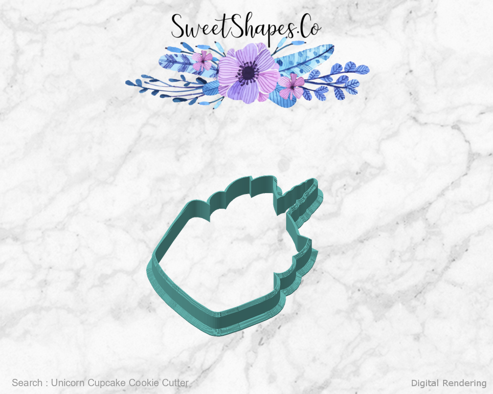Unicorn Cupcake Cookie Cutter — angled front view