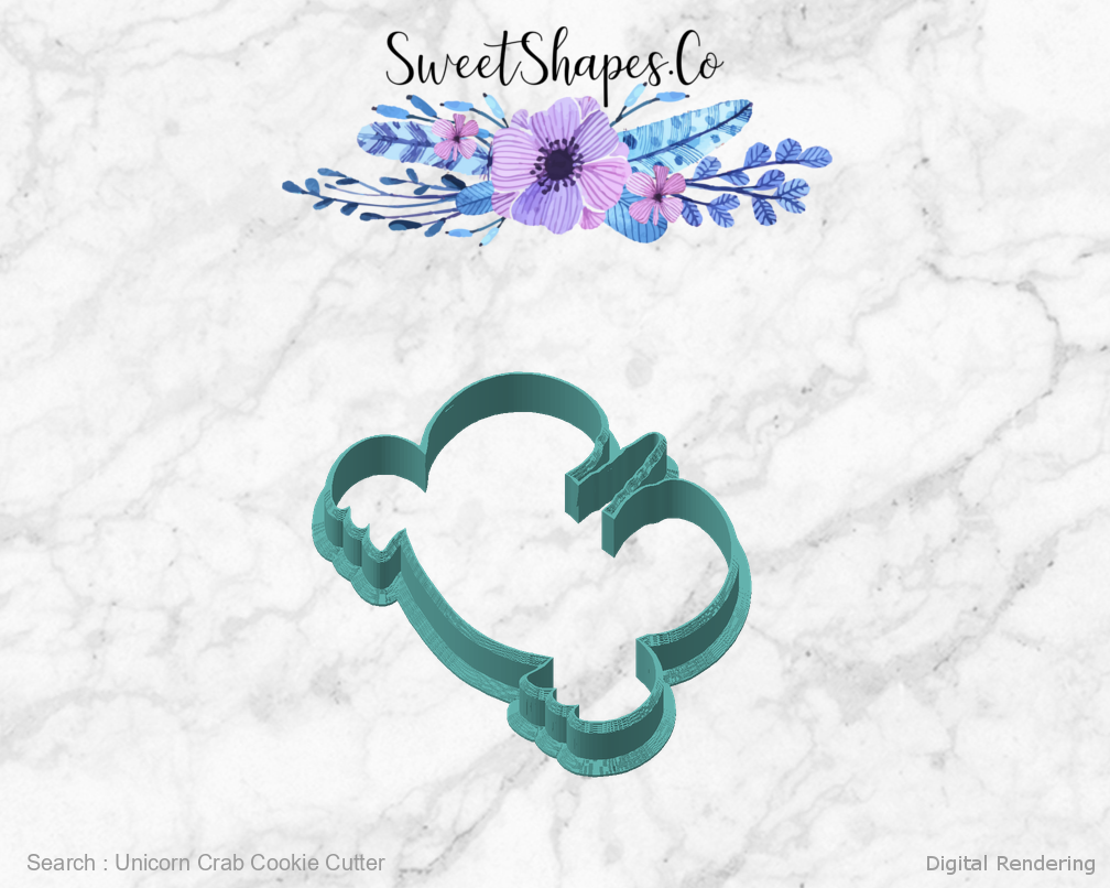 Unicorn Crab Cookie Cutter — angled front view