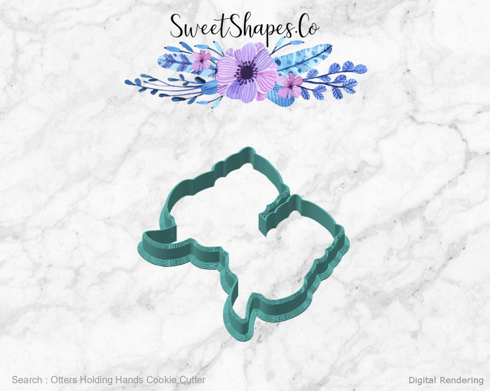 Otters Holding Hands Cookie Cutter — angled front view