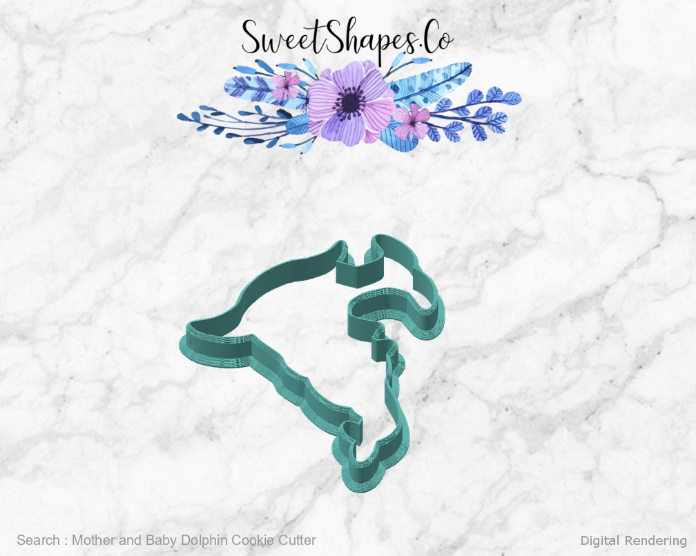 Mother and Baby Dolphin Cookie Cutter — angled front view