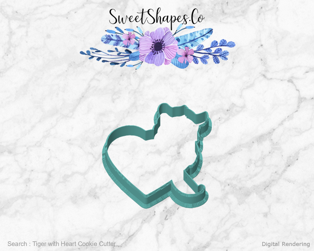 Tiger with Heart Cookie Cutter — front view