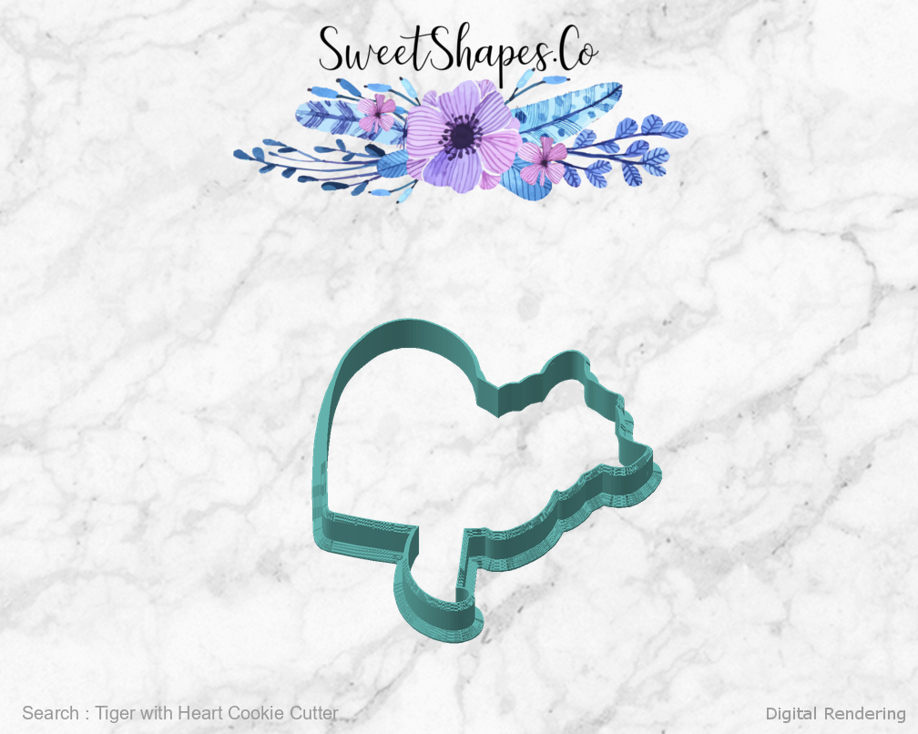 Tiger with Heart Cookie Cutter — angled front view