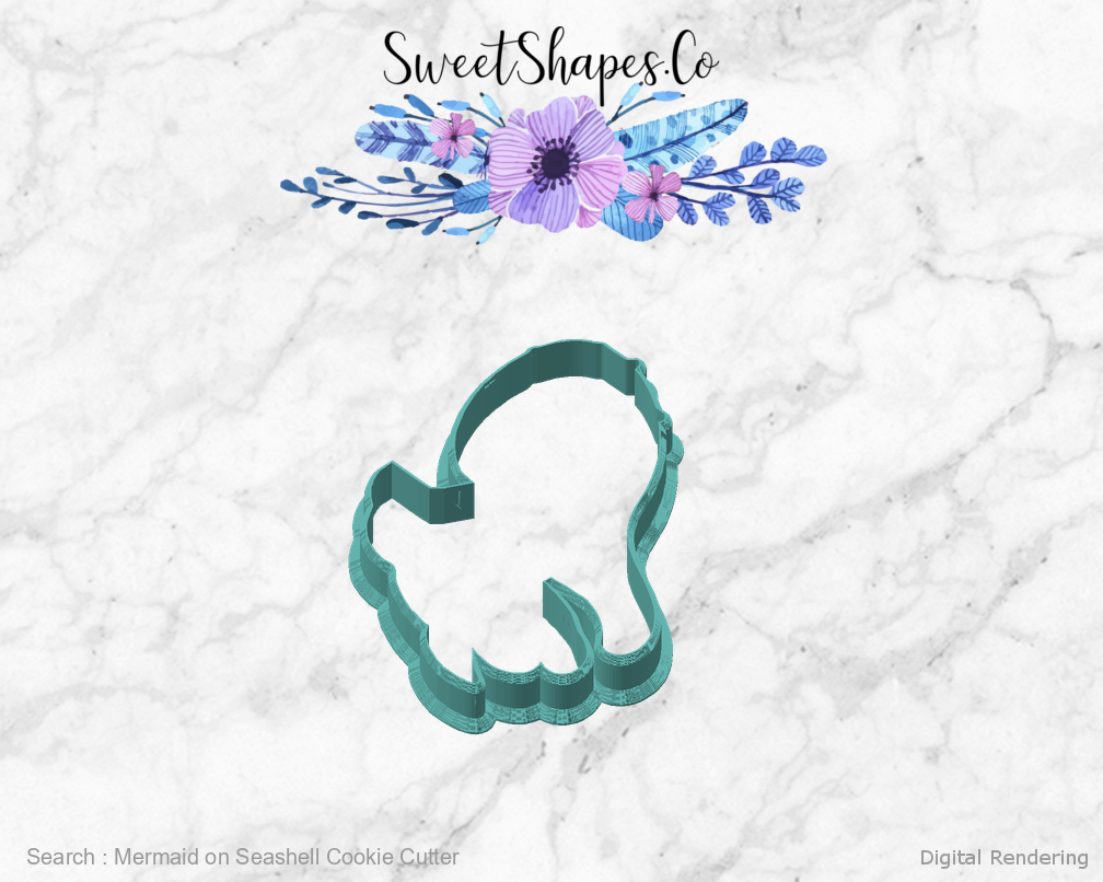 Mermaid on Seashell Cookie Cutter — angled front view