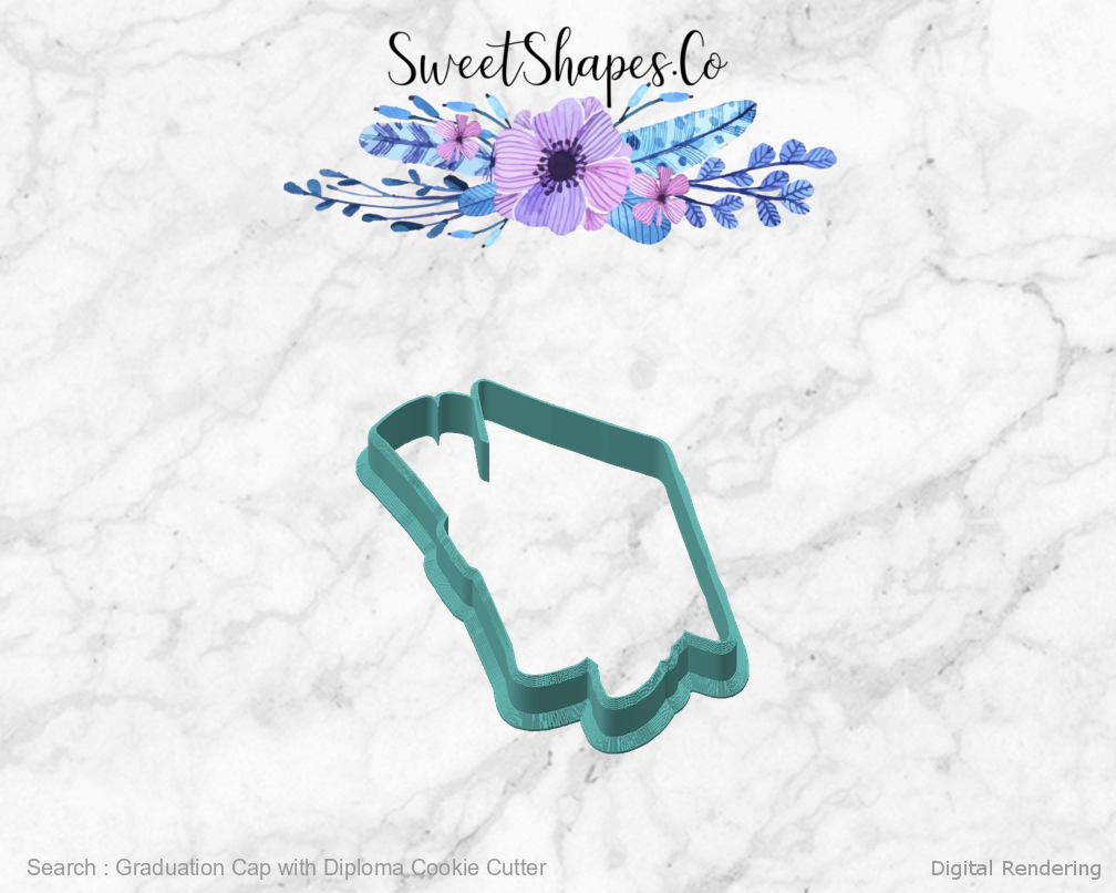 Graduation Cap with Diploma Cookie Cutter — angled front view